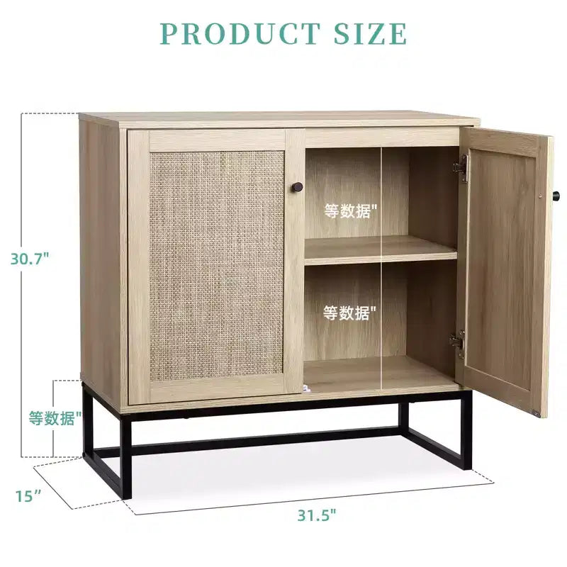 Meuble de Buffet, Armoire de Rangement Boho en Rotin, Table d'Appoint pour Entrée, Salon, Couloir, Cuisine