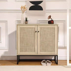 Meuble de Buffet, Armoire de Rangement Boho en Rotin, Table d'Appoint pour Entrée, Salon, Couloir, Cuisine