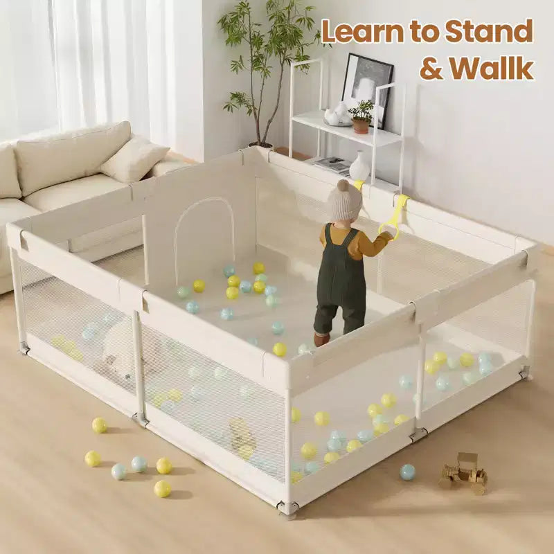 Parc Bébé Extra Large avec Porte, Aire de Jeu Intérieure pour Enfants et Clôture de Zone de Jeu pour Tout-petits, Robuste Gris 6959x26in