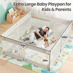 Parc Bébé Extra Large avec Porte, Aire de Jeu Intérieure pour Enfants et Clôture de Zone de Jeu pour Tout-petits, Robuste Gris 6959x26in