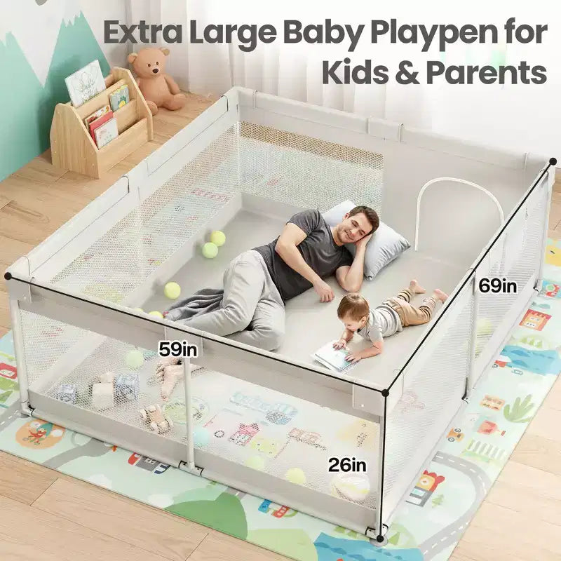 Parc Bébé Extra Large avec Porte, Aire de Jeu Intérieure pour Enfants et Clôture de Zone de Jeu pour Tout-petits, Robuste Gris 6959x26in