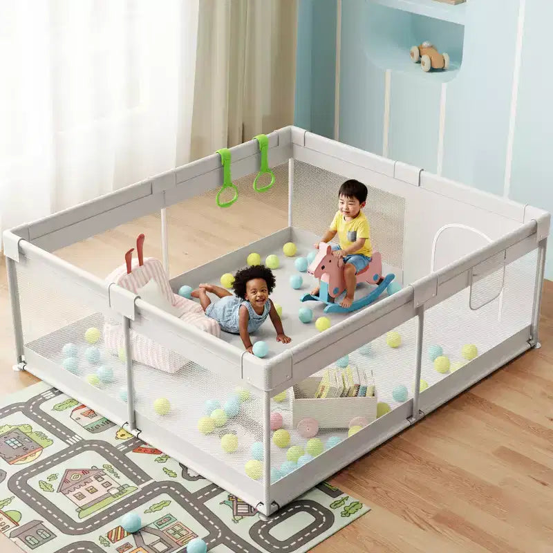 Parc Bébé Extra Large avec Porte, Aire de Jeu Intérieure pour Enfants et Clôture de Zone de Jeu pour Tout-petits, Robuste Gris 6959x26in