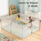 Parc Bébé Extra Large avec Porte, Aire de Jeu Intérieure pour Enfants et Clôture de Zone de Jeu pour Tout-petits, Robuste Gris 6959x26in