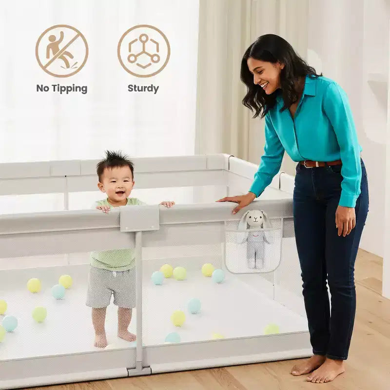Parc Bébé Extra Large avec Porte, Aire de Jeu Intérieure pour Enfants et Clôture de Zone de Jeu pour Tout-petits, Robuste Gris 6959x26in