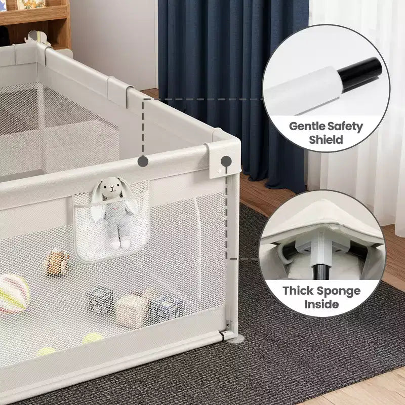 Parc Bébé Extra Large avec Porte, Aire de Jeu Intérieure pour Enfants et Clôture de Zone de Jeu pour Tout-petits, Robuste Gris 6959x26in