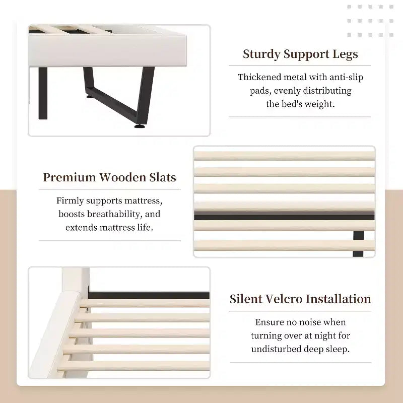 Cadre de lit rembourré en similicuir avec pieds trapézoïdaux pour lit Queen/King Size – ModernLuxe