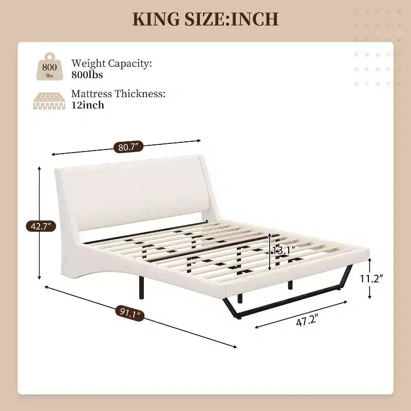 Cadre de lit rembourré en similicuir avec pieds trapézoïdaux pour lit Queen/King Size – ModernLuxe