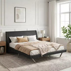 Queen/King Size Upholstered Bed Frame Pu Leather Platform Bed Frame with Trapezoidal-Shaped Leg - ModernLuxe