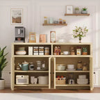 Buffet bahut avec rangement, 4 portes et étagères réglables, grand meuble de rangement de cuisine de ferme de 140 cm, meuble de bar à café en bois pour la cuisine