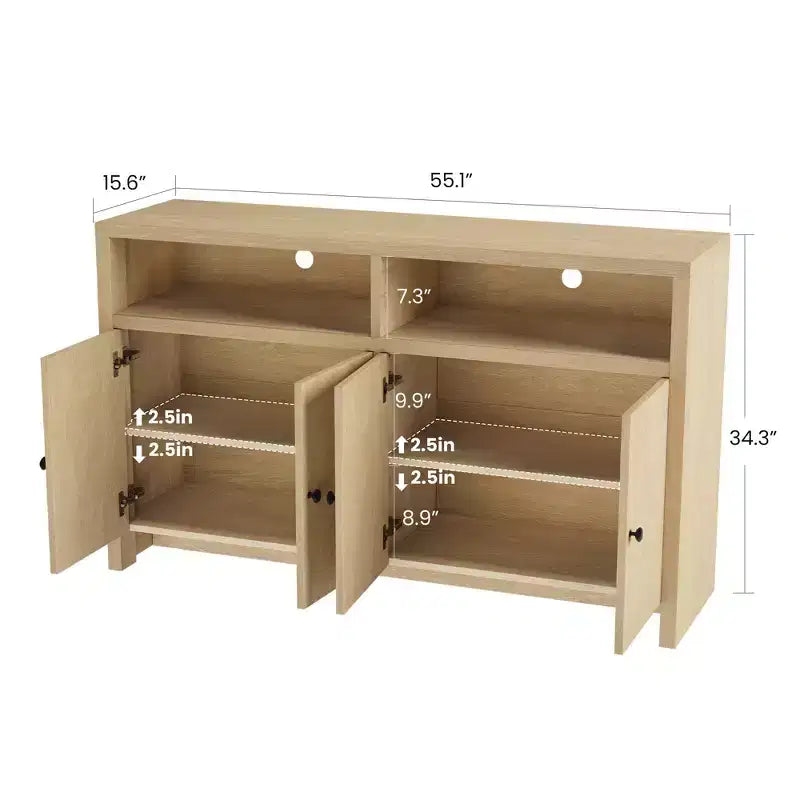 Buffet bahut avec rangement, 4 portes et étagères réglables, grand meuble de rangement de cuisine de ferme de 140 cm, meuble de bar à café en bois pour la cuisine