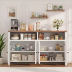 Buffet bahut avec rangement, 4 portes et étagères réglables, grand meuble de rangement de cuisine de ferme de 140 cm, meuble de bar à café en bois pour la cuisine