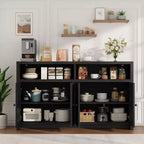 Buffet bahut avec rangement, 4 portes et étagères réglables, grand meuble de rangement de cuisine de ferme de 140 cm, meuble de bar à café en bois pour la cuisine
