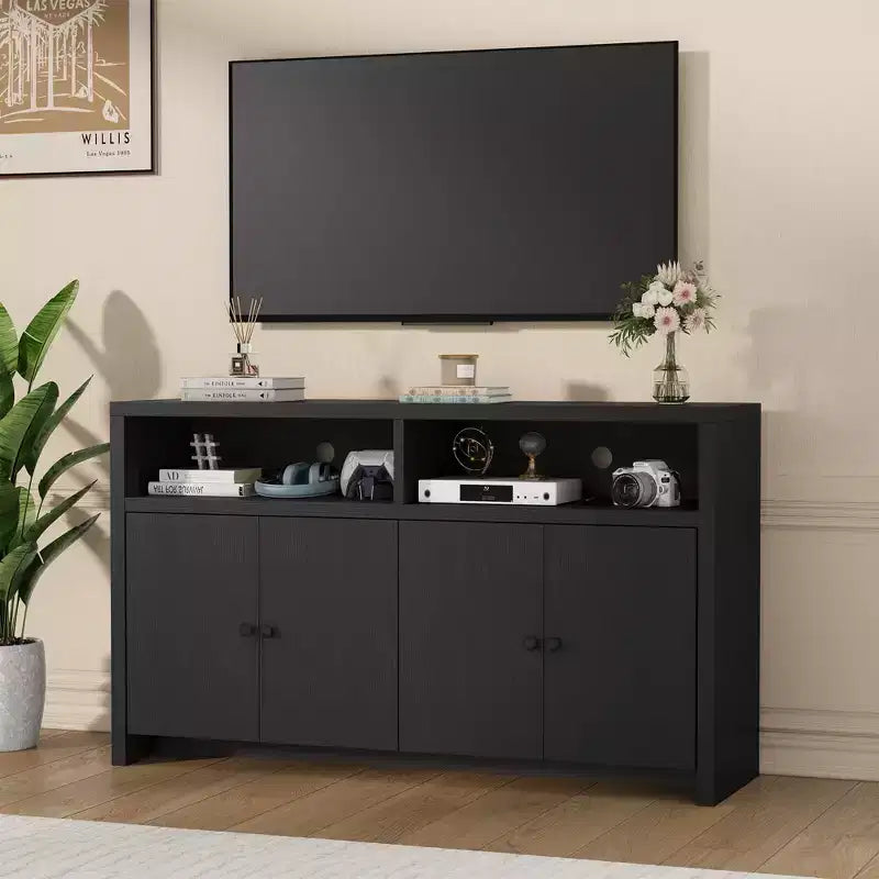 Buffet bahut avec rangement, 4 portes et étagères réglables, grand meuble de rangement de cuisine de ferme de 140 cm, meuble de bar à café en bois pour la cuisine