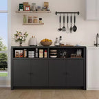 Buffet bahut avec rangement, 4 portes et étagères réglables, grand meuble de rangement de cuisine de ferme de 140 cm, meuble de bar à café en bois pour la cuisine