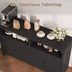 Buffet bahut avec rangement, 4 portes et étagères réglables, grand meuble de rangement de cuisine de ferme de 140 cm, meuble de bar à café en bois pour la cuisine