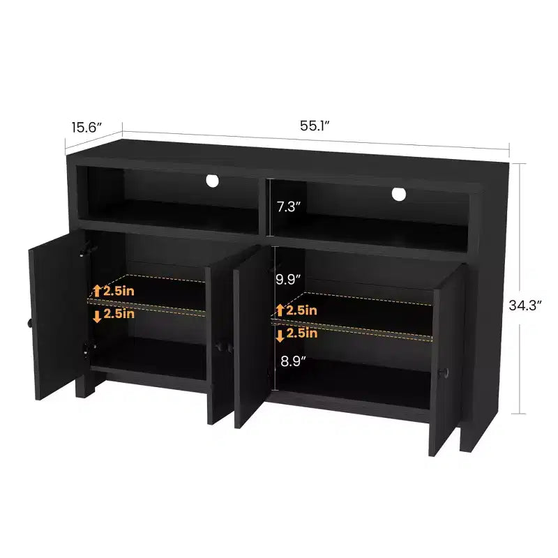 Buffet bahut avec rangement, 4 portes et étagères réglables, grand meuble de rangement de cuisine de ferme de 140 cm, meuble de bar à café en bois pour la cuisine