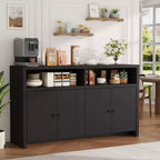 Buffet Sideboard with Storage, 4 Doors & Adjustable Shelves, 55'' Large Farmhouse Kitchen Storage Cabinet Wood Coffee Bar Cabinet for Kitchen