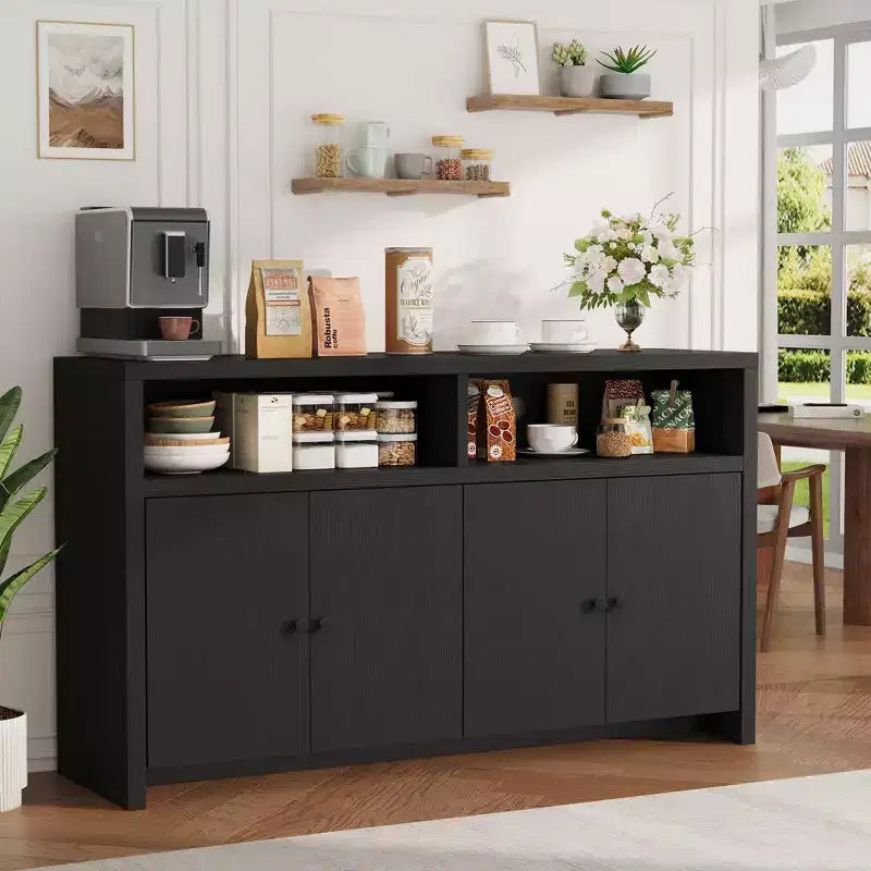 Buffet Sideboard with Storage, 4 Doors & Adjustable Shelves, 55'' Large Farmhouse Kitchen Storage Cabinet Wood Coffee Bar Cabinet for Kitchen