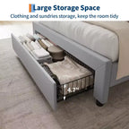 Cadre de lit double avec tête de lit, Cadre de lit double XL robuste avec tête de lit rembourrée, Lit plateforme avec tête de lit de rangement, Station de charge, Tiroirs
