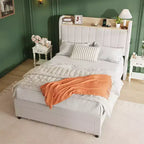 Twin Bed Frame with Headboard, Sturdy Twin XL Bed Frame with Upholstered Headboard, Platform Bed with Storage Headboard, Charging Station, Drawers