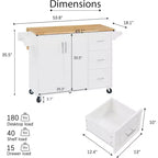 MooxvMoo Îlot de cuisine roulant avec comptoir rabattable, armoire de rangement et porte-serviettes – Chariot mobile sur roues avec porte de grange, Blanc