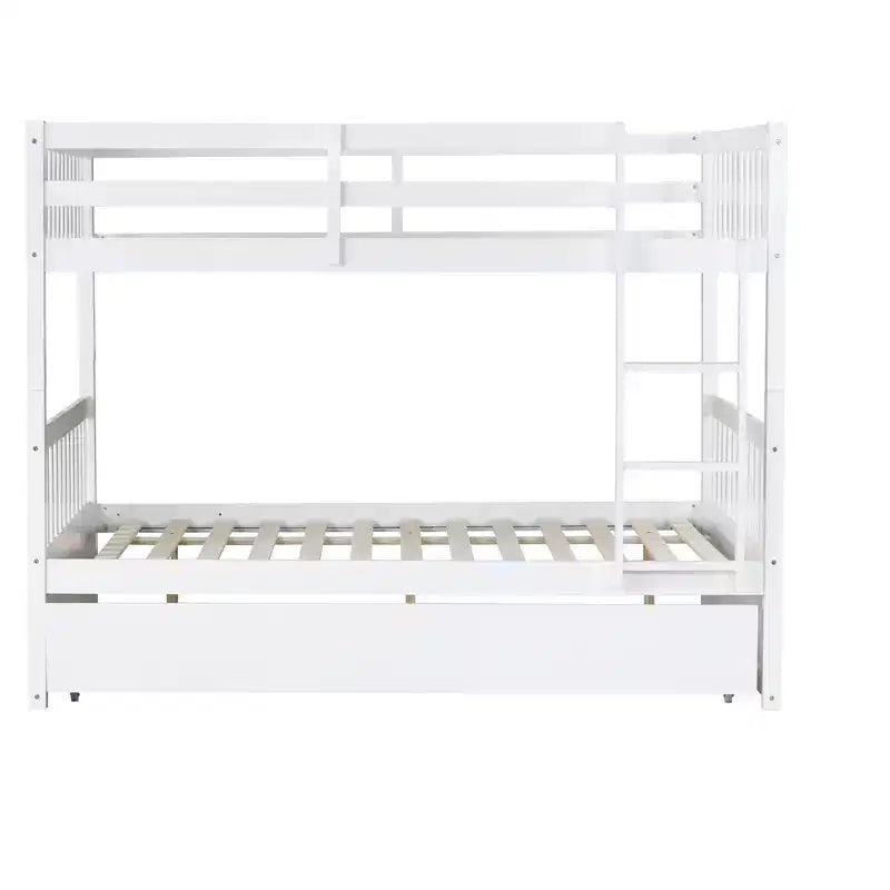 Lit superposé Bellemave double sur double en bois d'hévéa avec lit gigogne, échelle et balustrades, convertible en 2 lits doubles, avec lit gigogne double