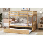Lit superposé Bellemave double sur double en bois d'hévéa avec lit gigogne, échelle et balustrades, convertible en 2 lits doubles, avec lit gigogne double