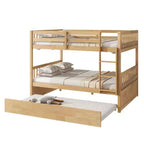 Lit superposé Bellemave double sur double en bois d'hévéa avec lit gigogne, échelle et balustrades, convertible en 2 lits doubles, avec lit gigogne double