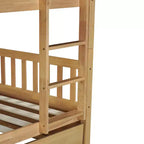 Lit superposé Bellemave double sur double en bois d'hévéa avec lit gigogne, échelle et balustrades, convertible en 2 lits doubles, avec lit gigogne double