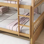 Lit superposé Bellemave double sur double en bois d'hévéa avec lit gigogne, échelle et balustrades, convertible en 2 lits doubles, avec lit gigogne double