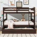 Bellemave Full Over Full Rubber Wood Bunk Bed with Trundle, Ladder and Guardrails, Convertible to 2 Full Size Beds, with Twin Size Trundle
