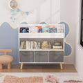 Kids Bookshelf with 3 Fabric Bins, Childrens Bookcase and Toy Storage Organizer for Playroom, Bedroom or Nursery, White & Gray