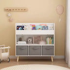 Étagère à Livres pour Enfants avec 3 Bacs en Tissu, Bibliothèque et Organisateur de Rangement de Jouets pour Salle de Jeux, Chambre ou Crèche, Blanc et Gris