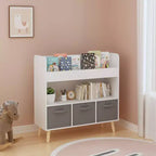 Étagère à Livres pour Enfants avec 3 Bacs en Tissu, Bibliothèque et Organisateur de Rangement de Jouets pour Salle de Jeux, Chambre ou Crèche, Blanc et Gris