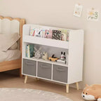 Étagère à Livres pour Enfants avec 3 Bacs en Tissu, Bibliothèque et Organisateur de Rangement de Jouets pour Salle de Jeux, Chambre ou Crèche, Blanc et Gris