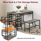 Ensemble table à manger pour 4, table de cuisine avec 2 bancs, étagère à vin et étagère de rangement, ensemble de table à manger rectangulaire, ensemble de table à manger 3 pièces pour l'espace