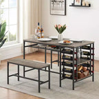 Ensemble table à manger pour 4, table de cuisine avec 2 bancs, étagère à vin et étagère de rangement, ensemble de table à manger rectangulaire, ensemble de table à manger 3 pièces pour l'espace