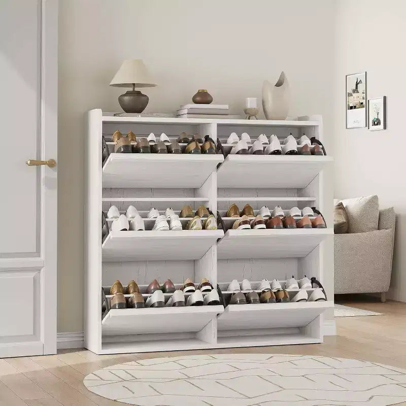 Meuble à chaussures en bois à 6 tiroirs avec étagère réglable - Rangement à chaussures dissimulé pour entrée, couloir, salon