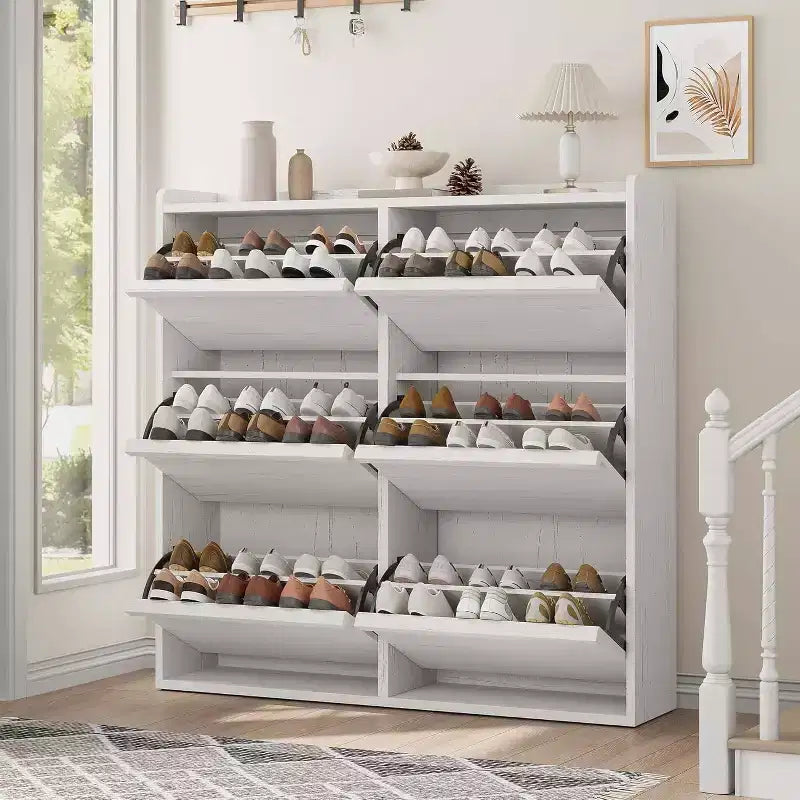Meuble à chaussures en bois à 6 tiroirs avec étagère réglable - Rangement à chaussures dissimulé pour entrée, couloir, salon