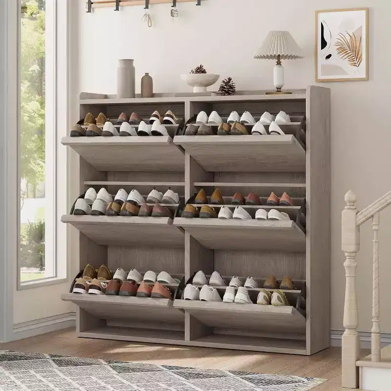 Meuble à chaussures en bois à 6 tiroirs avec étagère réglable - Rangement à chaussures dissimulé pour entrée, couloir, salon