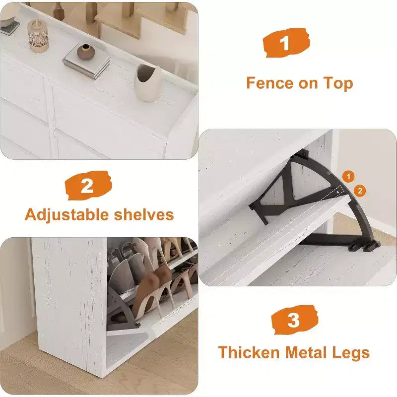 Meuble à chaussures en bois à 6 tiroirs avec étagère réglable - Rangement à chaussures dissimulé pour entrée, couloir, salon