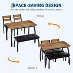 Ensemble table de salle à manger pour 4, table de cuisine robuste en bois avec conception à chanfrein et pieds en métal, banc rembourré et 2 chaises de salle à manger classiques, ensemble de cuisine et de salle à manger