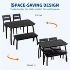 Ensemble table de salle à manger pour 4, table de cuisine robuste en bois avec conception à chanfrein et pieds en métal, banc rembourré et 2 chaises de salle à manger classiques, ensemble de cuisine et de salle à manger