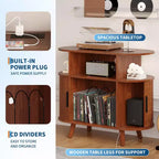 Meuble tourne-disque cannelé Mid-Century Modern de 89 cm, grand support de platine vinyle rond avec station de charge et étagère de présentation, pour salon