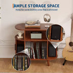 Meuble tourne-disque cannelé Mid-Century Modern de 89 cm, grand support de platine vinyle rond avec station de charge et étagère de présentation, pour salon