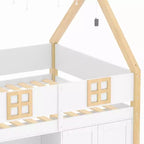 Lit mezzanine bas pour enfant, lit cabane ludique avec escalier à marches, étagères, armoire de rangement et éclairage LED, blanc et naturel – ModernLuxe