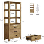 Bibliothèque Lantine avec tiroirs, étagère de 180 cm de haut avec étagères de rangement, grande armoire à étagères pour salon, chambre à coucher, bureau à domicile, marron rustique
