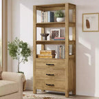 Bibliothèque Lantine avec tiroirs, étagère de 180 cm de haut avec étagères de rangement, grande armoire à étagères pour salon, chambre à coucher, bureau à domicile, marron rustique