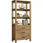 Bibliothèque Lantine avec tiroirs, étagère de 180 cm de haut avec étagères de rangement, grande armoire à étagères pour salon, chambre à coucher, bureau à domicile, marron rustique
