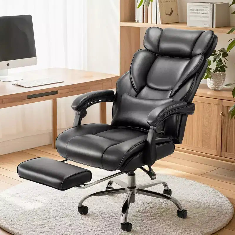 Chaise de bureau haute Ora Maison avec repose-pieds, inclinable, en cuir, pour siestes et travail, noir